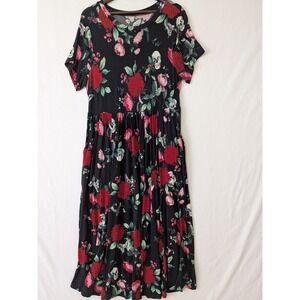 Torrid Super Soft Knits Skater Dress Black Floral Skull Print Goth Boho Size 1X